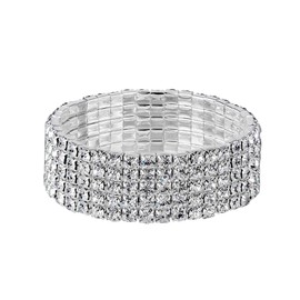 YINLI Silver 5 Row Crystal Rhinestone Stretch Tennis Bracelet Bridal Bridesmaid Bangle (5 Row Silver)