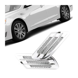 JNNJ 2Pcs Car Side Air Flow Grille, Auto Side Mesh Vent Decor, Fender Intake Grille Trim Ornament, Exterior Hood Scoop Decorative Cover, Shark Vent Trims Universal for Cars(Silver)