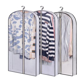 Garment bags Suit cover bags for hanging clothes 100cm, Moth Proof Dress Bag Covers Damp-proof Suit Storage Bag Clothes, Plastic Protector for Jacket, Coat, Sweater, Shirts 3 Packs (White)
