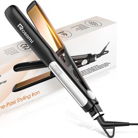 Rosami 2-in-1-Haarglätter aus Titan, Ionisch und Ultra Glanz, schnelles Aufheizen 20 s, LCD-Display für Glätten, Locken und perfekte Wellen