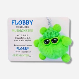 Mutmonster FLOBBY, Geschenk, Glücksbringer, Mutmacher, Lernhelfer, Anhänger Mäppchen,Ranzen oder Rucksack (Grün)