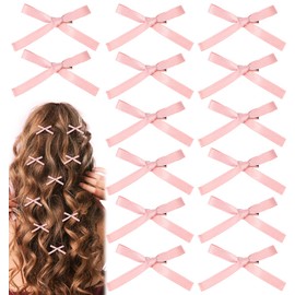 Pink Bows for Hair, 12 Pcs Bow Clips, Satin Cute Pink Hair Bow for Girls and Women, Wedding, Parties, Birthday, Valentine's Day Gift
