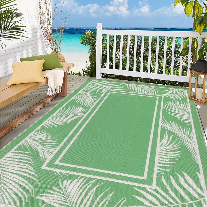 Bsmathom Waterproof Outdoor Rug 6'x9' Reversible Boho Plastic Straw Patio