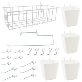 G.CORE 21-Pack Peg Board Organizer Accessories, Pegboard Accessories with Baskets Cups Hooks - 1/8" & 1/4" Peg Wall Tool Organizers, Utility Holders & Hangers for Garage Craft Workbench Kitchen Office