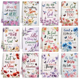 Hahafelt 12 Pcs Christian Kitchen Dish Towels Gifts Bulk Floral Religious Absorbent Inspirational Scripture Hymn Tea Towels for Women Mom Kitchen Housewarming Home Gifts, 14 x 21'' (Classic)