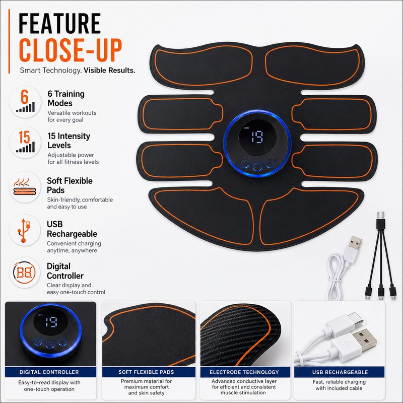 EMS Muscle Stimulator for Home Fitness – Portable Ab, Arm,