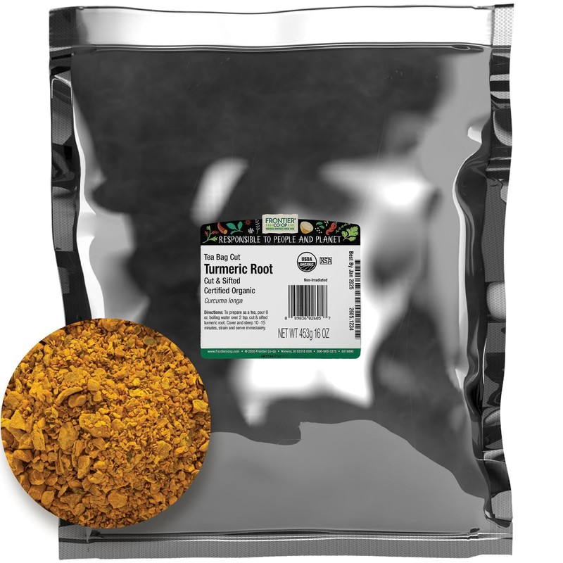 Frontier Organic Tea Bag Cut Turmeric Root, 1-Pound Bulk, Ideal