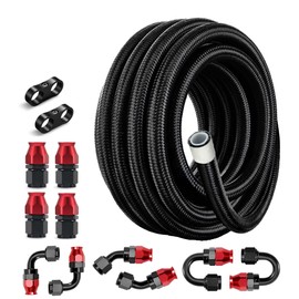 EVIL ENERGY 6AN PTFE Fuel Line Kit,E85 Nylon Braided Fuel Hose 20FT Black&Red AN6 PTFE Fuel Line Hose(5/16Inch ID)