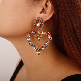 Aimimier Bohemian Sparkling Heart Crystal Dangle Earrings Rhinestone Chandelier Earrings Festival Prom Party Accessories for Women(Colorful A)
