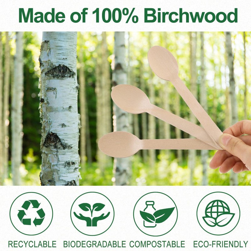 LotFancy Disposable Wooden Spoons, 100Pcs 6.25 inch Wood Cutlery Spoons,
