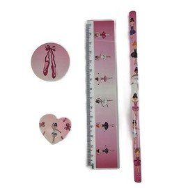 Ballerina Ballet Dancer 4 Piece Stationery Set Pencil Ruler Eraser & Sharpener