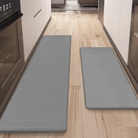 Color&Geometry Kitchen Rug Set 2 Piece Kitchen Runner Rug Kitchen Floor Mat, Cushioned Anti FatigueNon Skid Waterproof Comfort Standing Kitchen Mat, 17"x47"+17"x95", Grey
