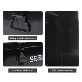 Gdfjiy Seed Storage Box Metal Seed Container Seed Packet Storage Organizer, Seed Storage Container with Lid Seed Envelope Storage Box-4 Compartments Garden Seed Box with Safety Locks-Black