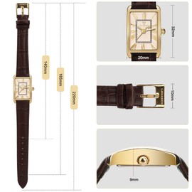 Timever Women's Leather Strap Watch Dainty Elegant Womens Watches Classic Vintage Retro Square Ladies Quartz Watches Gifts Present for Her LED