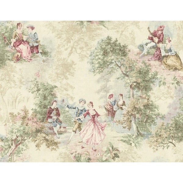 Seabrook Wallpaper French Toile Faux Tapestry Green Blue Red Pink