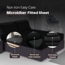 Fitted Bed Sheets 30cm 12 inch Deep Soft Comfy Microfiber Fabric with Easy care Non Iron and Discolour Resistant Black - King