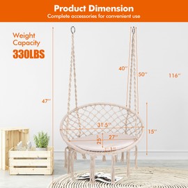 Costway Hammock Swing Chair with Cushion Hanging Hardware Kit Indoor Outdoor