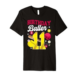 11th Softball Birthday Eleven Year Old Softball Player Premium T-Shirt