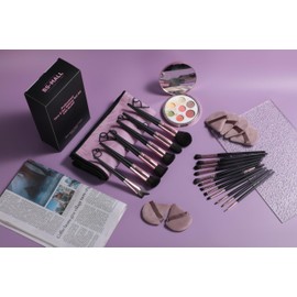 BS-MALL Makeup Brushes Set 25 Pcs with Triangle Puff – Travel-Friendly Magic Tape Storage Bag for Brush Organization