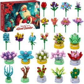 Advent Calendar 2025 Building Block Flowers for Kids, 24 Days of Christmas Countdown Building Blocks, 24 Kinds of Flowers and Succulents, Unique Fun Advent Calendar Kids Teens Girls Boys