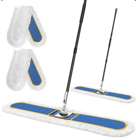 48" Commercial Industrial Dust Mop for Floor Cleaning, Large Floor Dust Broom with Washable Mops Pads, Wet Dry Duster Mops for Hardwood Floors,Marble, Laminate, Tile, Concrete, Garage,Blue