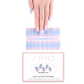 NKA Semi Cured Gel Nail Strips-16 Extra Long Double Ended Nail Wraps-UV Lamp curing Nail Stickers-SUNSET