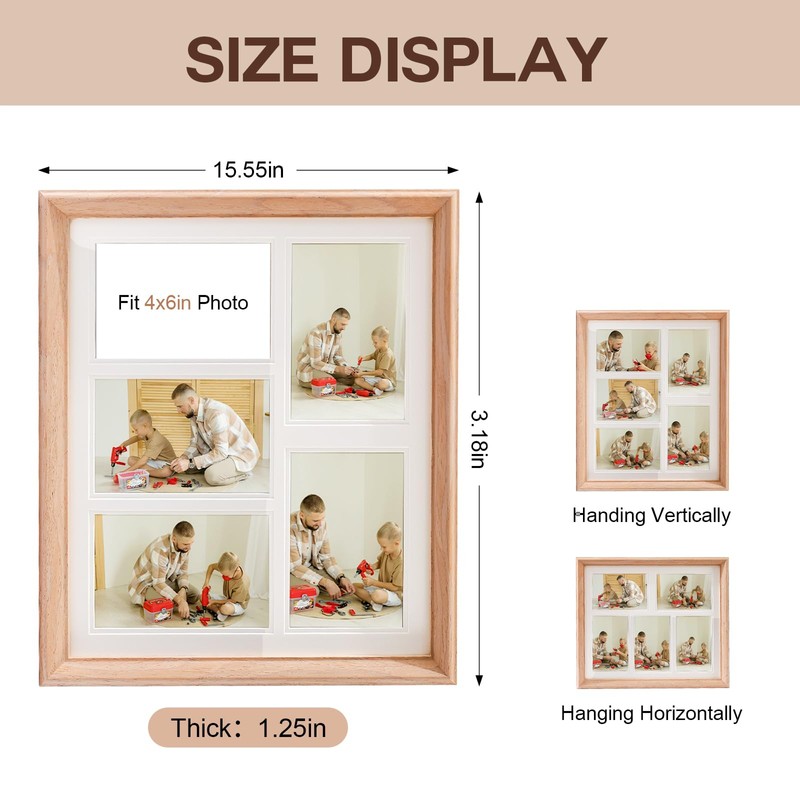 Gmllary 11x14 Collage Picture Frame Natural Wood, 5-4x6 Photo Frame,1