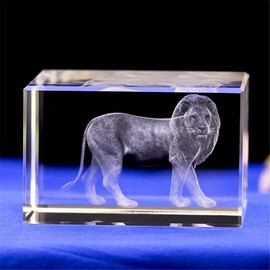 Crystal Lion Statue,3D Laser Etched Crystal Lion Figurine Art,Crystal Glass Cube Engraving for Home Decoration Birthday,Lion Ornaments Gifts (505080mm)
