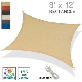 SUNNY GUARD 8' x 12' Sand Rectangle Sun Shade Sail UV Block for Outdoor Patio Garden