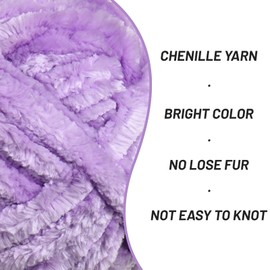 Fuzzy Chunky Chenille Yarn for Crocheting，Soft Plush Yarn for Hand Knitting，Bulky 100 g（49.2 yd） Baby Blanket Yarn for Crocheting Amigurumi Yarn，Crochet Fluffy Velvet Yarn (Light Purple)