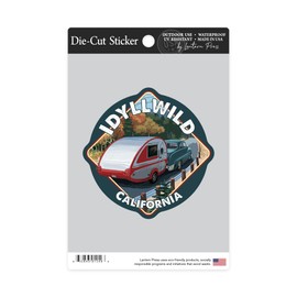 Die Cut Sticker Idyllwild, California, Retro Camper Cruise, Contour Vinyl Sticker 3 to 6 inches, (Waterproof Decal for Cars, Water Bottles, Laptops, Coolers), Large