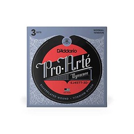 D'Addario Pro-Arte - Cuerdas de guitarra clásica Pro-Arte - EJ45TT-3D Dynacore - Envoltura chapada en plata, dinacore compuesto, triples de nailon de 
