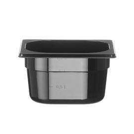 HENDI Gastronorm Container, Temperature Resistant from -40° to 110°C, Scale, Odourless and Tasteless, 1.6 L, Polycarbonate, GN 1/6, 176 x 162 x (H) 100 mm, Black