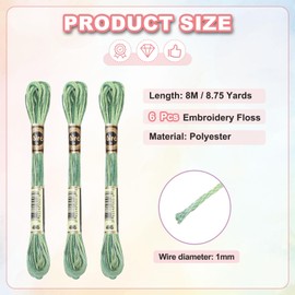 PATIKIL 6 Skeins Embroidery Floss, Polyester Embroidery Threads Bracelets String for Cross-Stitch Hand Embroidery, Green Mix