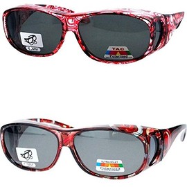 Pink Ribbon Shades 2 Pair Polarized Fit Over Oval Rectangular Sunglasses - Large -Light Red/Red