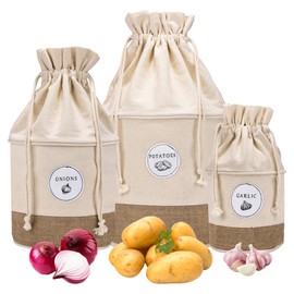 Meraki Home - Contenedores de almacenamiento de papa cebolla y ajo - Ollas de organización de almacenamiento de cocina de granja - Cestas sostenibles de algodón yute - Contenedores de cordón