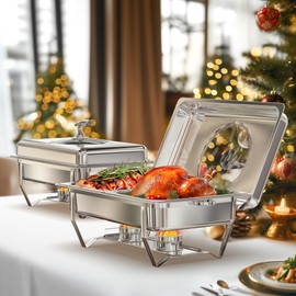 WARMOUNTS Chafing Dishes for Buffet w/Glass Window (9QT, 2Pack) - Easy Assembly, Food-Grade Stainless Steel Chafers for Catering with Rolled Edge Design, Foldable Frame, for Party (1/2 Size Food Pan)