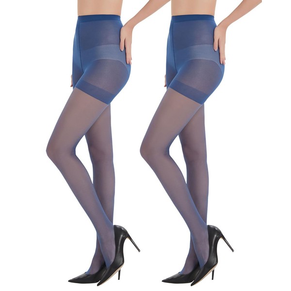 Citystl - 2 pares de medias negras transparentes con control