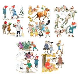 Wall Stickers Kids Winter Life Removable Real Size Vinyl Colorful Wall Decals Vintage Painting Illustration by Elsa Beskow