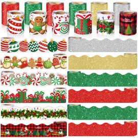 Qilery 12 Rolls 394 ft Classroom Border for Bulletin Board, Bulletin Board Border Rolls Christmas Winter Scalloped Bulletin Trim for Holiday Classroom Wall Decoration (Christmas Style)
