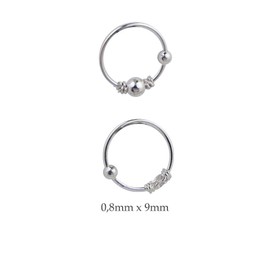 Generica Piercing Deni 2 Rings Nose Ring Ear Silver Bali with Ball Closure, Silver