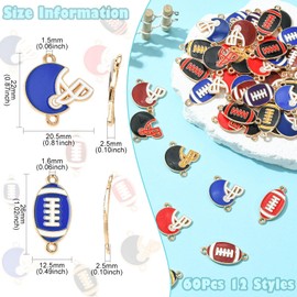 KitBeads 60Pcs 12 Styles Rugby Football Connector Charms Enamel Ball Game Sport Charms Rugby Helmet Charms for Jewelry Making Bracelets Necklaces Bulk, Enamel, No Gemstone