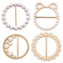 DanLingJewelry 4Pcs 4 Styles Silk Scarf Buckle Ring T-Shirt Clips Fashion Round Circle Clip Buckle Round Shirt Silk Scarf Clothes Corner Knotted Button