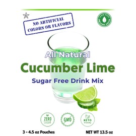 GramZero All Natural Cucumber Lime Zero Calorie Sugar Free Drink Mix, Great For Nutrition Club Loaded Tea, Stevia Sweetened