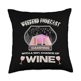 Weekend Forecast Camping With A Chance Wine Lover Pink Tent Throw Pillow