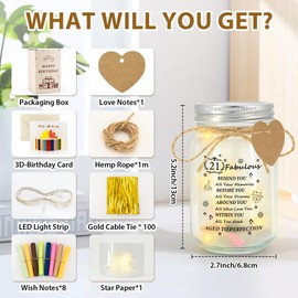 21st Birthday Gifts for Girls or Boys, Funny 21st Birthday Decorations for Her LED Bottle Light 21st Money Gifts Mason Jar with Warm Lights with 3D Birthday Card