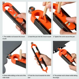 Contour Gauge, Measurement Irregular Shape Gauge, Adjustable Profile Gauge, Contour Gauge with Lock, Irregular Contour Copy Tool for Carpeting, Carpet Cutting, Orange