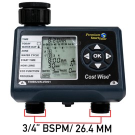 Double Outlet Water Timer, 8 Watering Cycles, Digital Display, 2 Independent Zones - optimize water usage and provide precise and automated watering