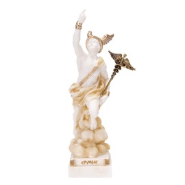 BEAUTIFUL GREEK STATUES Hermes Mercury God Zeus Son Roman Statue Alabaster Gold Tone 24 cm