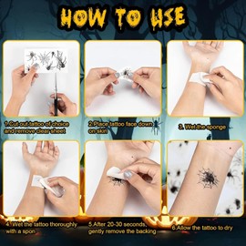 Halloween Temporary Tattoo Stickers, 10 Sheets Waterproof 3D Spider Web Makeup Face Tattoos for Adult, Spider Webs Stickers for Halloween Cosplay Costume Makeup Props